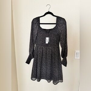 Chic Black Patterned Long Sleeve Dress